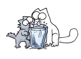 😋 cat, drinking, glass, licking, cartoon whatsapp sticker