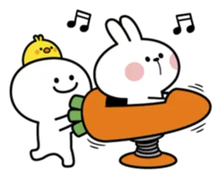 🎠 konijn, kuiken, veertoestel, cartoon, schattig, muzieknoten telegram sticker