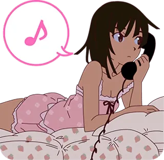 📞 Anime, Gadis, Telepon, Not musik, Berbaring telegram sticker