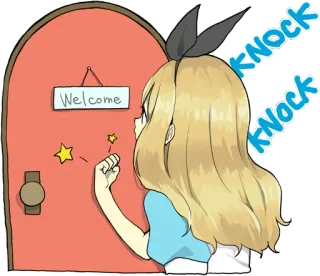 😗 Welcome, KNOCK KNOCK Tür, klopfen, willkommen, Anime Mädchen telegram sticker