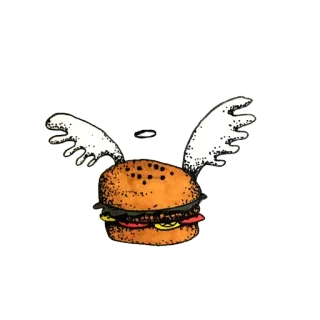 🍔 бургер, крылышки, еда, летающий бургер, ореол, стикер telegram sticker