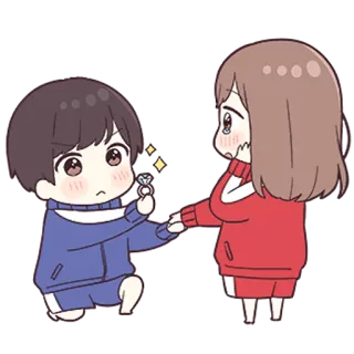 💙 couple, proposal, ring, love, cartoon, marriage whatsapp sticker