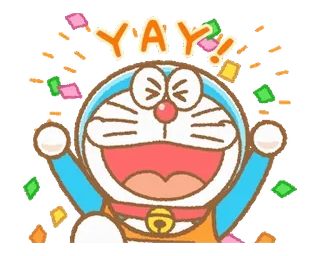 🥇 Doraemon YAY! アニメ, お祝い, 幸せ, 楽しい, アニメーション, 挨拶 telegram sticker