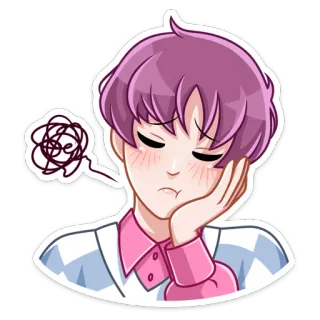 😣 Anime, Dibujos animados, Chico, Pelo morado, Expresión, Emociones, Pegatina telegram sticker