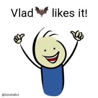 👍 Vlad Vlad  likes it! người que, giơ ngón tay cái, tích cực, tán thành, phim hoạt hình, Vlad, con dơi whatsapp sticker