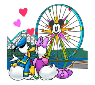 💖 Donald Duck cartone animato, ruota panoramica, amore, cuori, disney, donald duck, daisy duck telegram sticker