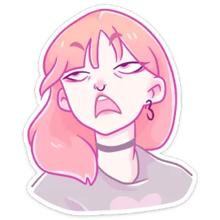😕 femme, cheveux roses, dessin animé, fille, visage, expression, autocollant whatsapp sticker