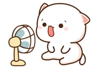 🌬 고양이, 팬, 귀여운, 카와이, 여름, 더위, 동물, 만화 telegram sticker