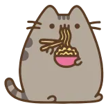 🍜 Pusheen cat, eating, ramen, noodles, cute, kawaii telegram sticker