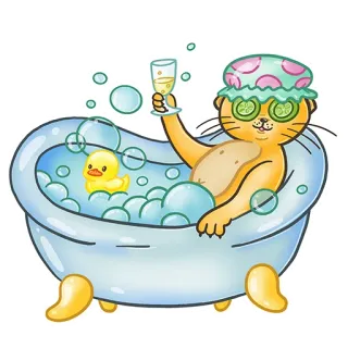 🛀 cat, bathtub, rubber duck, cucumber, relaxation, spa, bubbles, cute, cartoon, animals whatsapp sticker