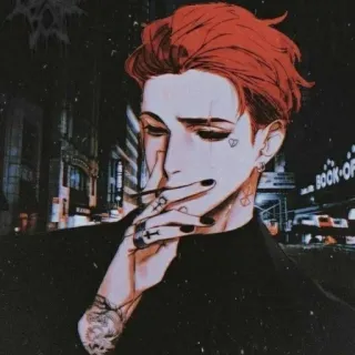 🚬 Anime, Thuốc lá, Hình xăm, Tóc đỏ, Tối, Nghệ thuật, Hút thuốc whatsapp sticker