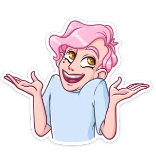 🏖 만화, 사람, 어깨를 으쓱, 무관심, 제스처, 분홍 머리, 일러스트 telegram sticker