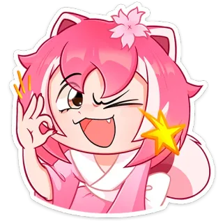 👌 Anime, Dễ thương, Hồng, Kimono, Nháy mắt, Cử chỉ OK, Hoạt hình telegram sticker