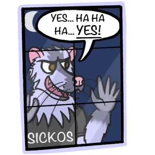 😈 YES... HA HA HA... YES! dibujos animados, zarigüeya, bocadillo, pegatina, animal, antropomorfo, luna whatsapp sticker