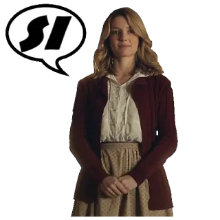 👍 SI mulher, cardigan, vestido, falando, balão de fala telegram sticker