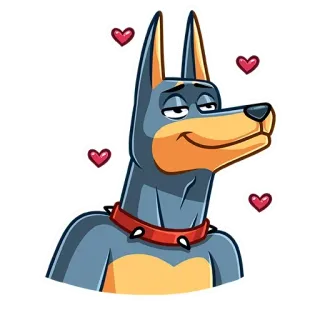 😍 собака, доберман, мультик, сердечки, питомец, животное, милый, стикер whatsapp sticker