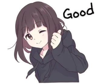 ☺️ Good Anime, Dziewczyna, Mrugnięcie, Słodkie, Kciuk w górę, Akceptacja, Pozytywne telegram sticker