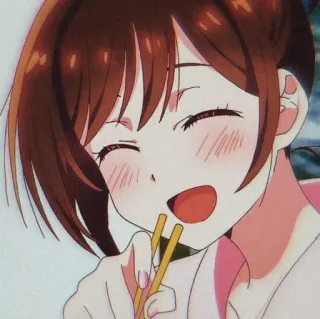 🤩 anime, girl, eating, chopsticks, happy, cute whatsapp sticker