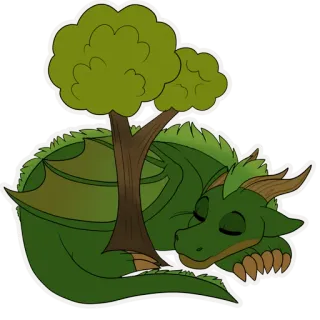 😴 Drache, schlafend, Baum, niedlich, Fantasy, Cartoon, Tier telegram sticker