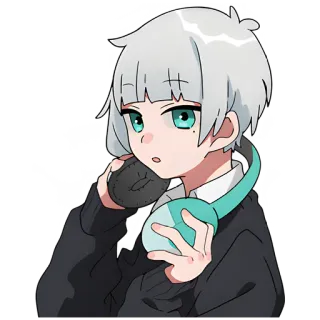 😐 Anime, Fone de ouvido, Menino, Desenho animado, Música, Fofo telegram sticker
