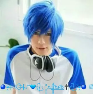 💙 Niino blaue Haare, Kopfhörer, Teenager, blau telegram sticker