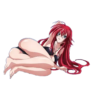 🙃 Rias Gremory High School DxD anime, red hair, lying down, swimsuit, fan service telegram sticker
