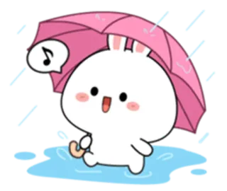 😒 토끼, 바니, 우산, 비, 귀여운, 만화 telegram sticker