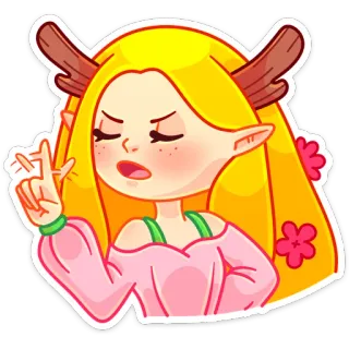🙅‍♂️ dibujos animados, chica, cuernos, elfo, astas, rubia, mujer, personaje telegram sticker