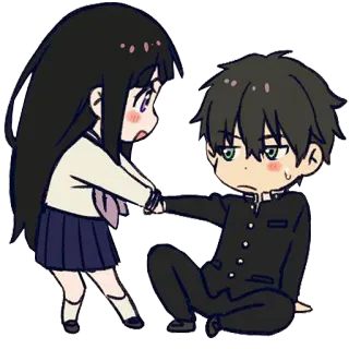 ❤️ Anime, Casal, Fofo, Uniforme escolar, Chibi, Desenho animado whatsapp sticker