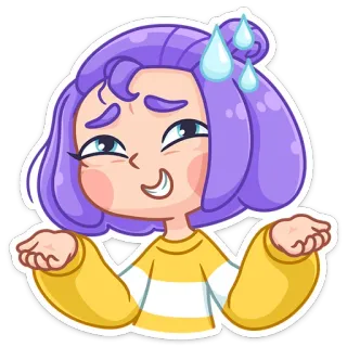 😅 cartone animato, ragazza, capelli viola, scrollata di spalle, espressione, carina telegram sticker