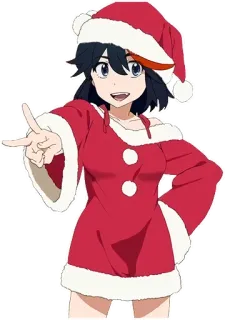 ✌ Ryuko Matoi Kill la Kill Anime, Boże Narodzenie, Święty Mikołaj, Dziewczyna, Kreskówka, Ryuko Matoi telegram sticker