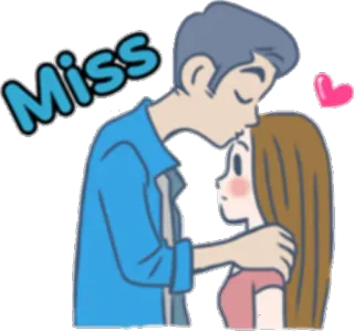 😔 Miss casal, amor, saudades, carinho, desenho animado, beijo, romance telegram sticker