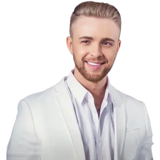 😔 uomo, abito bianco, ritratto, sorridente, capelli biondi, caucasico, abbigliamento formale telegram sticker