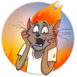 😫 cat, fire, cartoon, scared, horror, flames whatsapp sticker