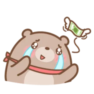 😢 urso, chorando, dinheiro, asas, triste, desenho animado telegram sticker
