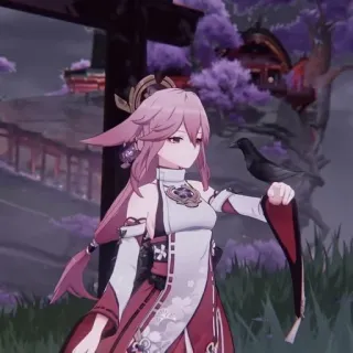 🕊 Yae Miko Genshin Impact 动漫, 原神, 八重神子, 游戏, 角色, 粉色头发 telegram sticker