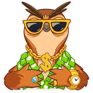🤑 burung hantu, uang, dolar, kacamata hitam, kalung emas, perhiasan telegram sticker