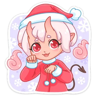 🥺 คริสต์มาส, ปีศาจ, จิบิ, น่ารัก, เอลฟ์, อนิเมะ, มังงะ, วันหยุด telegram sticker