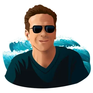 😎 homem, óculos de sol, oceano, água, ondas, retrato telegram sticker