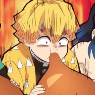 💛 Zenitsu Agatsuma Demon Slayer anime, cartoon, eating, funny, demon slayer, zenitsu, surprise, reaction whatsapp sticker