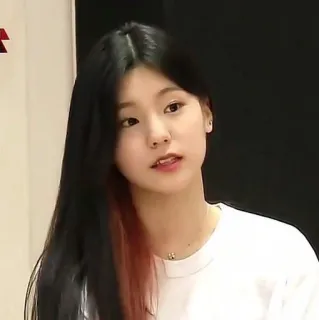 😨 woman, kpop, portrait, black hair, red highlight, white shirt, korean whatsapp sticker