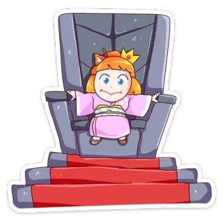 😔 cartoon, character, throne, princess, crown, anime, kawaii, cat ears telegram sticker