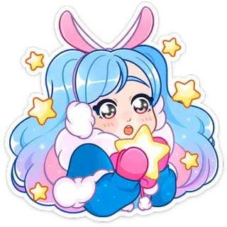 🤩 Kreskówka, Anime, Dziewczyna, Kawaii, Słodkie, Gwiazda, Zima, Puszysty telegram sticker