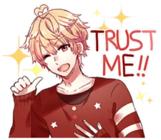 👍 TRUST ME!! Animé, Dessin animé, Garçon, Confiance, Étincelle whatsapp sticker