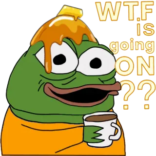 🔝 Pepe the Frog WTF IS going ON?? เปเป้, กบ, มีม, wtf, สับสน, มีมอินเทอร์เน็ต, ตลก telegram sticker