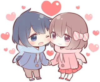 💕 Аниме, Милый, Любовь, Пара, Каваий, Сердечки, Мультфильм telegram sticker