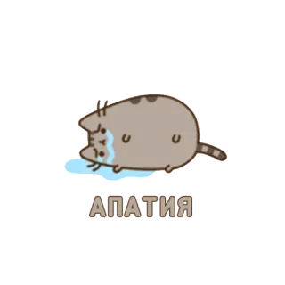 ☹ Pusheen АПАТИЯ кот, мультфильм, грустный, апатия, серый, наклейка, плачущий, Пушин whatsapp sticker
