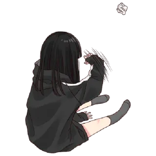 👊 Anime, Mädchen, Handschuhe, Kapuzenpullover, schwarze Haare whatsapp sticker