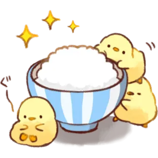 🍚 galinhas, arroz, tigela, fofo, kawaii whatsapp sticker