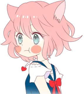 😚 Anime, Ragazza gatto, Kawaii, Capelli rosa, Carino, Ciliegia, Illustrazione telegram sticker